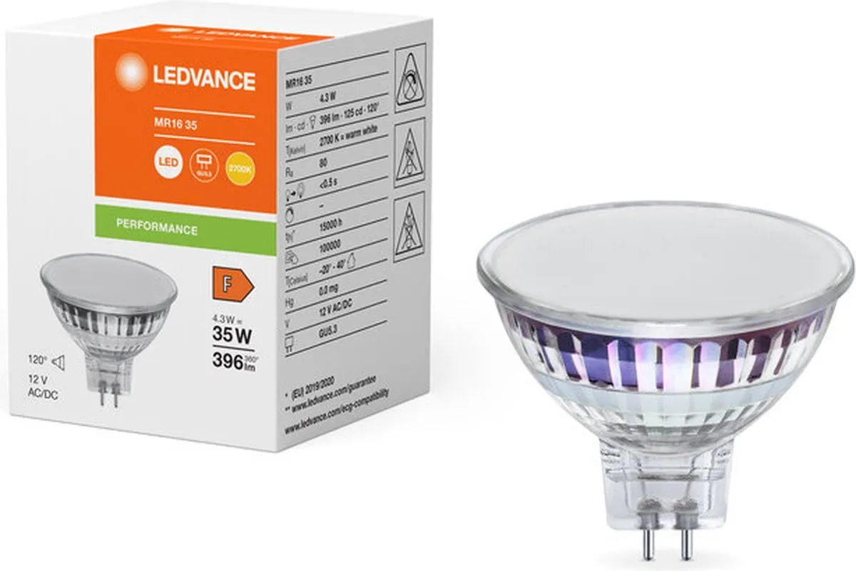 LEDVANCE Performance LED Spot MR16 4.3W 396lm 120° - Zeer Warm Wit