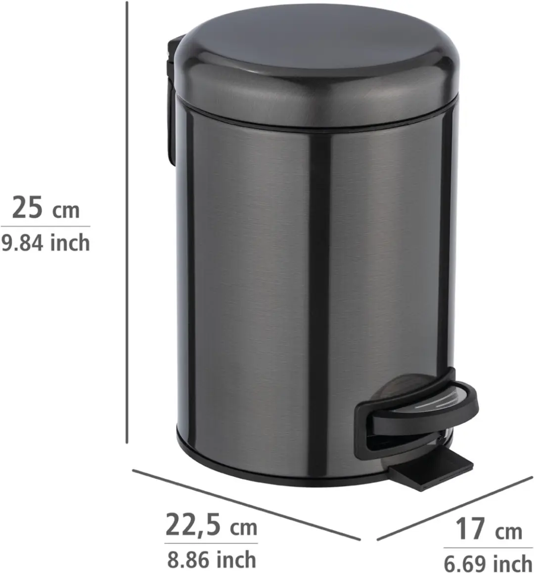 Wenko Leman 3L Pedaalemmer - 17cm - Zwart metallic