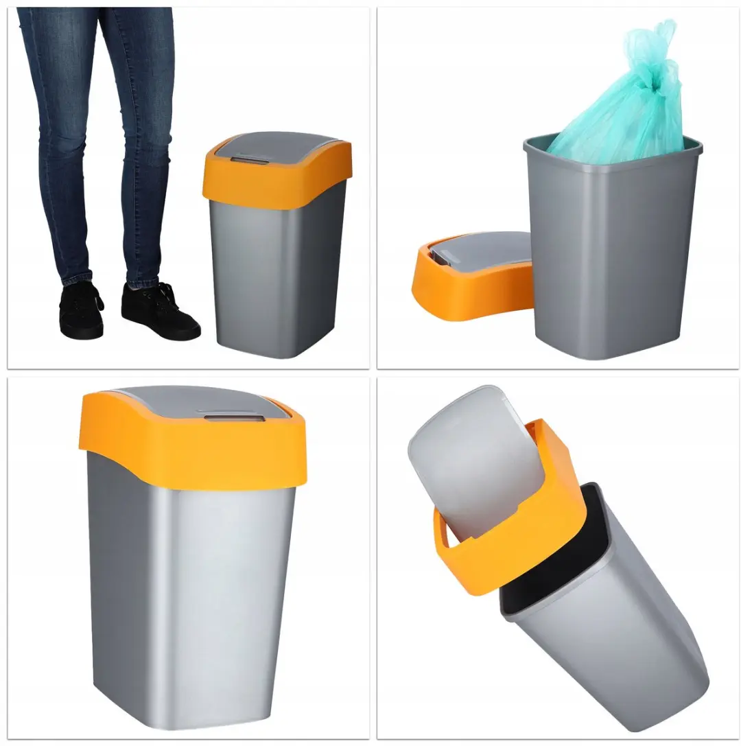 Curver Prullenbak Flip Bin 25L - Grijs met oranje frame - afbeelding 6 van 6