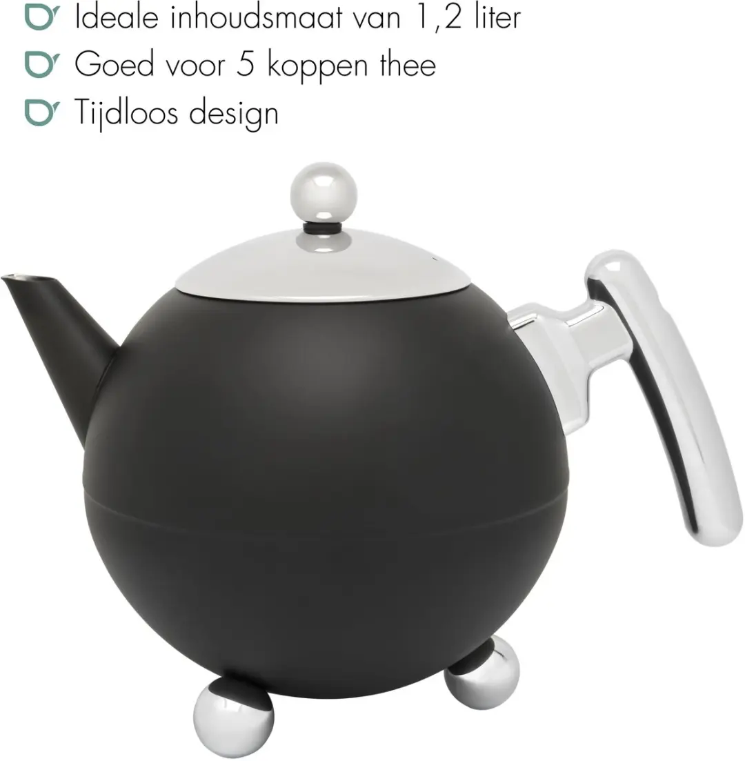 Bredemeijer Theepot Bella Ronde Dubbelwandig 1,2L - Mat Zwart