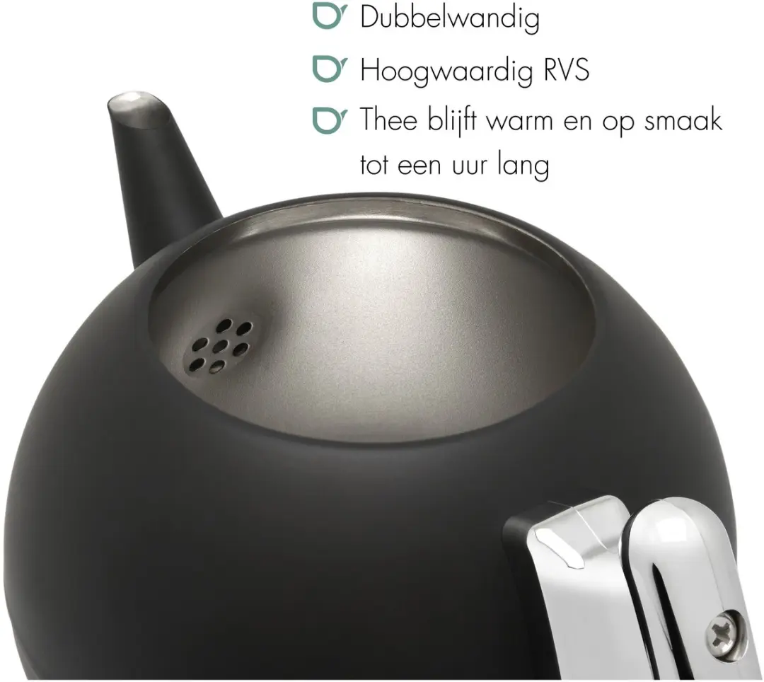 Bredemeijer Theepot Bella Ronde Dubbelwandig 1,2L - Mat Zwart