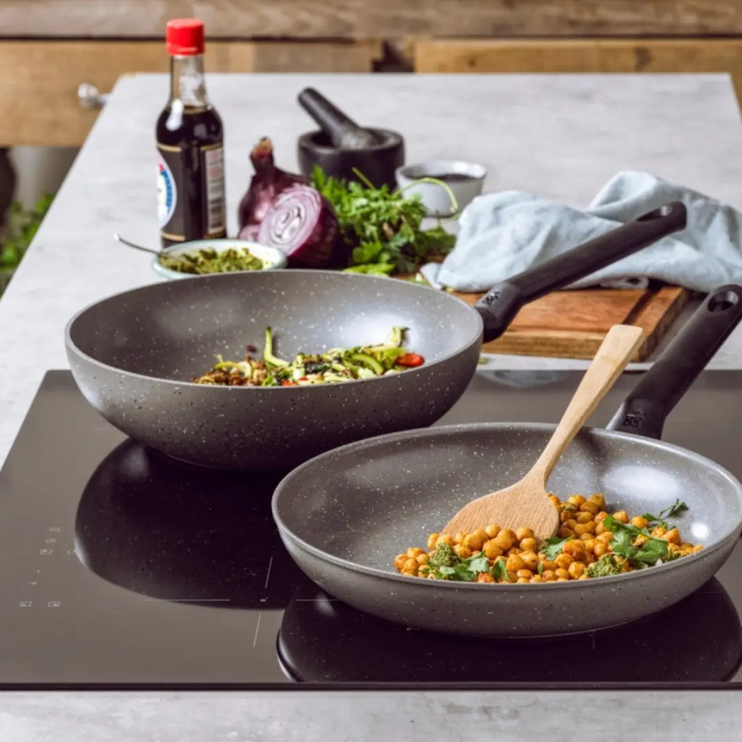 BK Granite Ceramic Pannenset 3-delig - 28/30cm Wokpan - Grijs - afbeelding 6 van 6