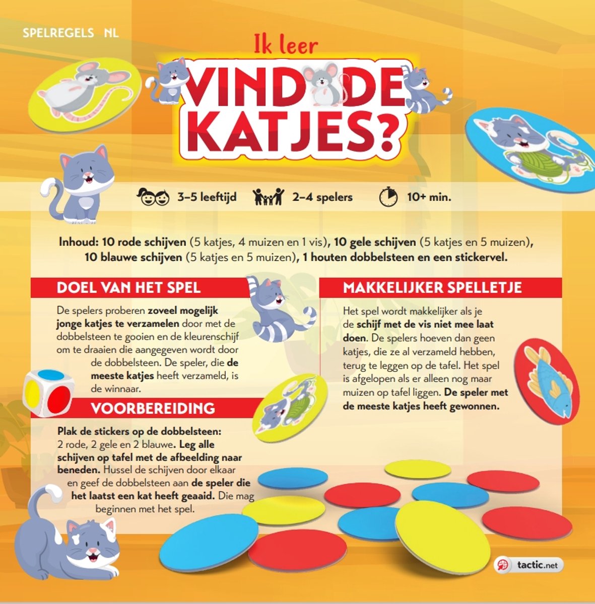 Tactic Ik Leer: Vind de Katjes – Bordspel – Educatief – Zoek en Vind Spel met Katjes – 2 tot 4 Spelers – Vanaf 3 Jaar