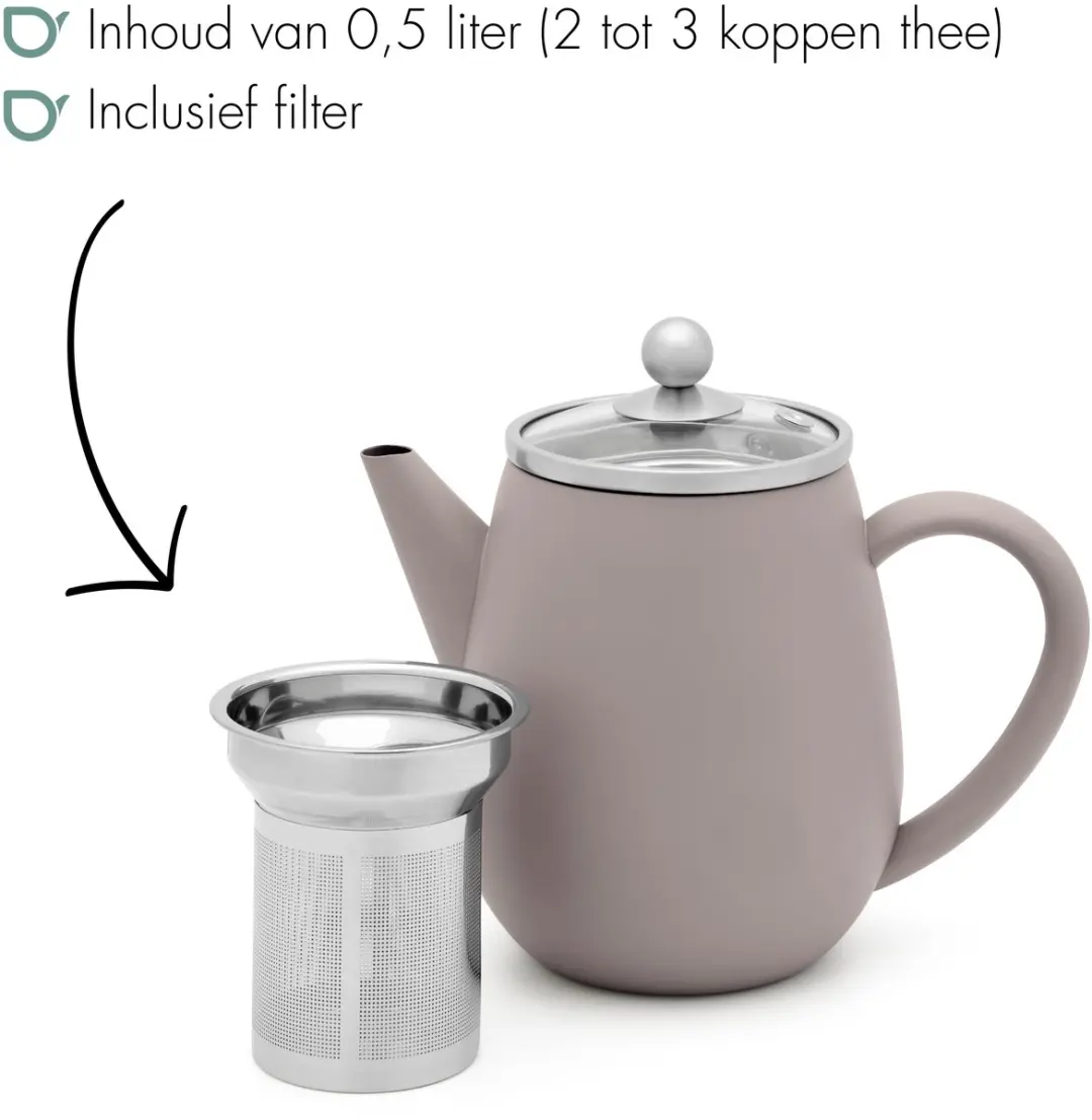 Bredemeijer Theepot Eva Dubbelwandig 0,5L - Betongrijs