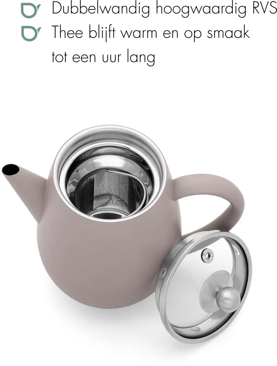 Bredemeijer Theepot Eva Dubbelwandig 0,5L - Betongrijs