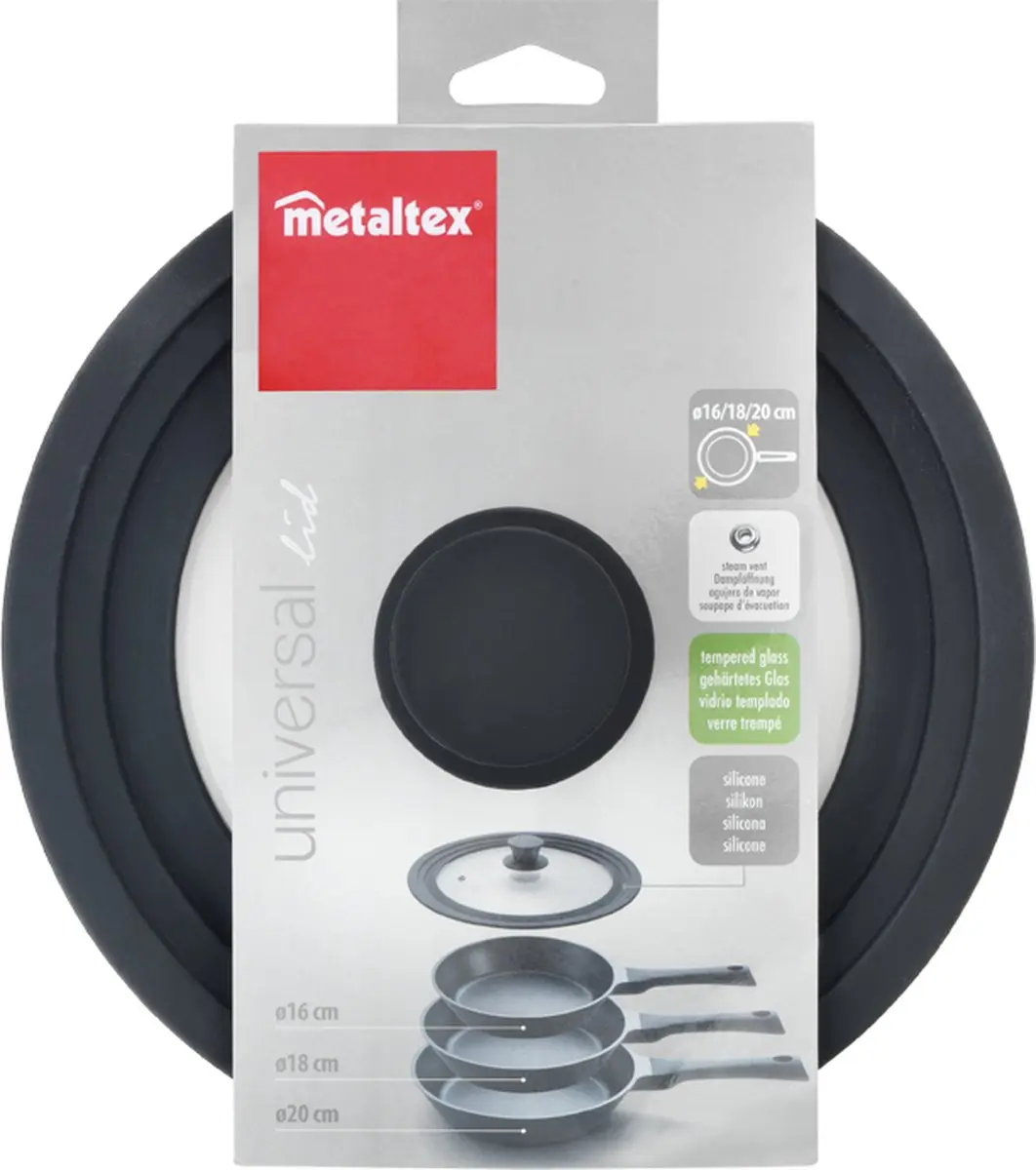 Metaltex Pannendeksel 20cm - Glazen - Siliconen rand & stoomventiel - MPN 319120