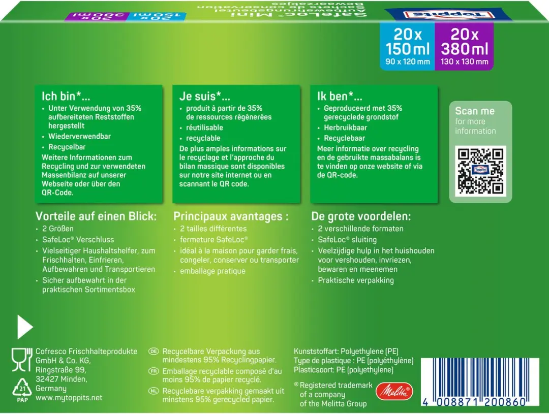 Toppits Mini-Zipzakjes 150/380ml - 40 Stuks - Multicolor