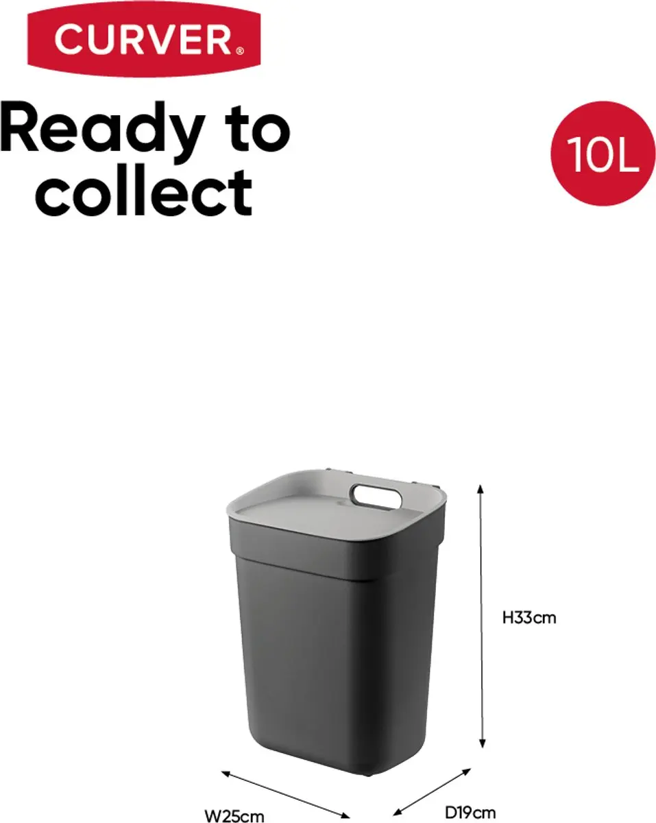 Curver Ready to Collect Prullenbak 10L - Donkergrijs/Lichtgrijs