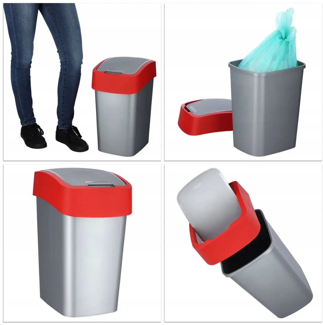 Curver Afvalcontainer 25L - Rood/Zilver - afbeelding 6 van 6
