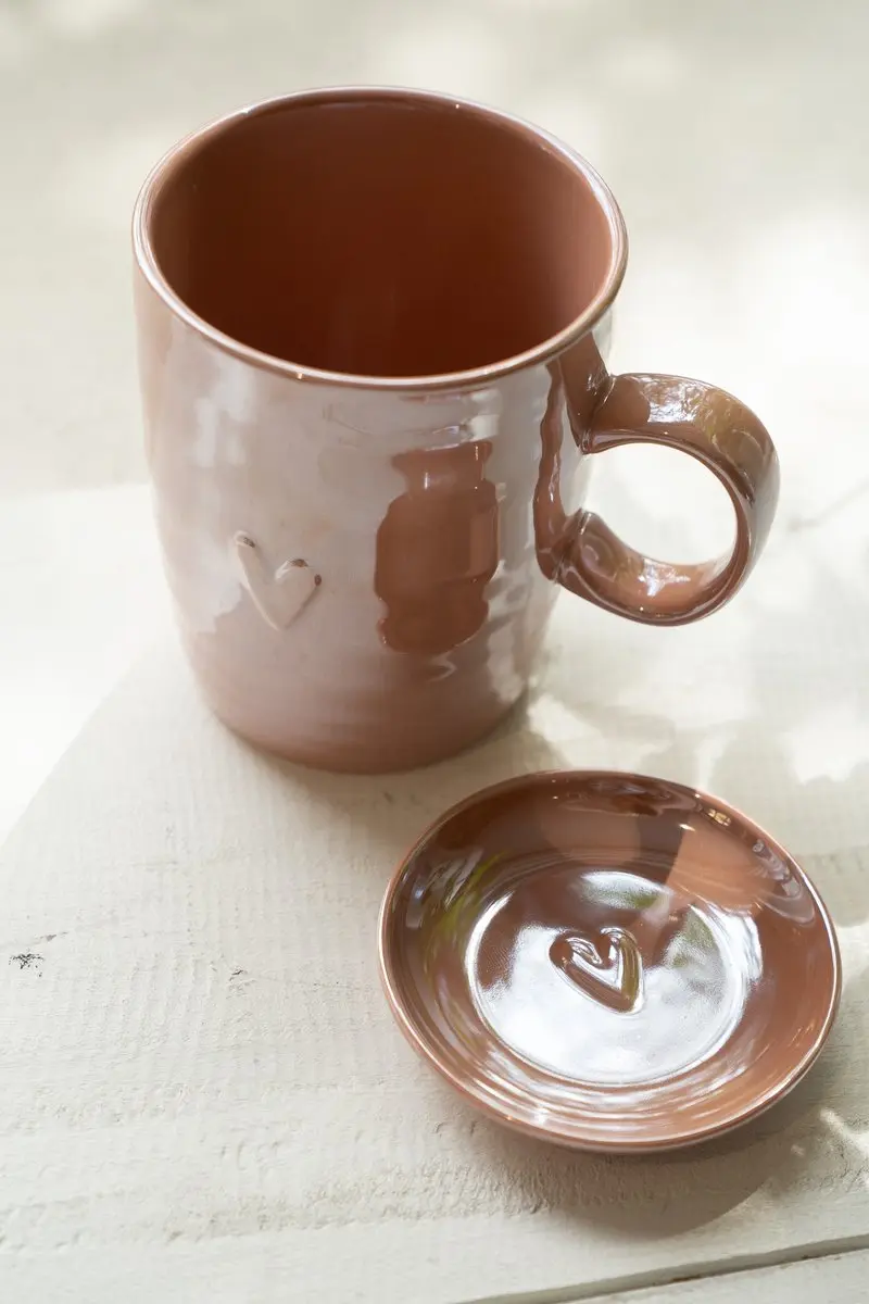 Zusss Cadeauset Theemok & Dipschaaltje Hartje - Roze - 2 Stuks
