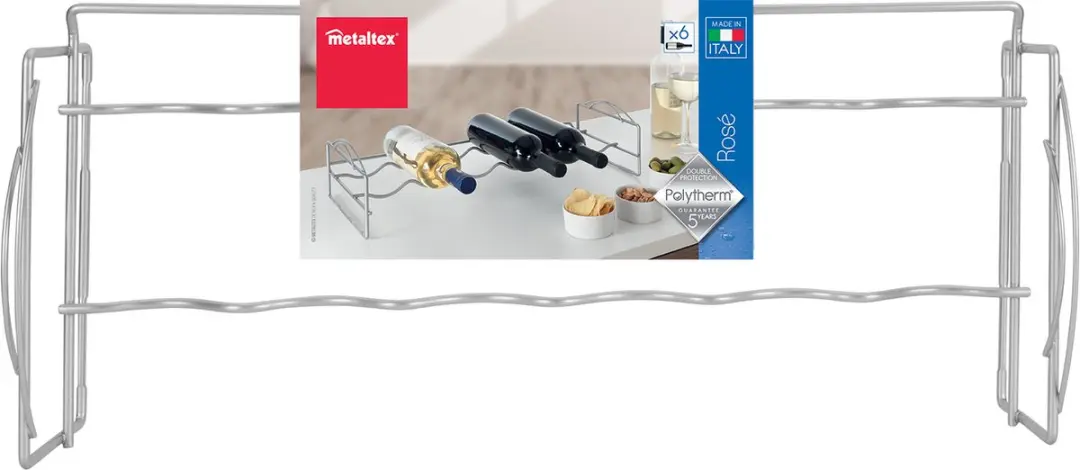 Metaltex Flessenrek 6 Wijnflessen - 56x25x13cm - Zilvergrijs