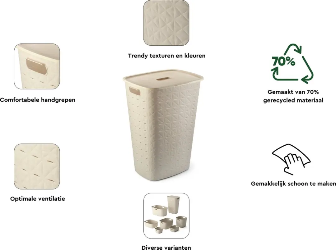 Curver Softex Wasbox 56L - 2 Vakken - Beige - afbeelding 6 van 6