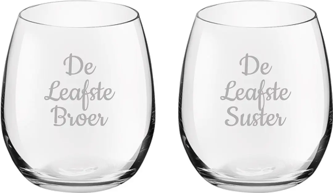 Royal Leerdam Gegraveerd Drinkglas De Leafste Broer De Leafste Suster 39cl