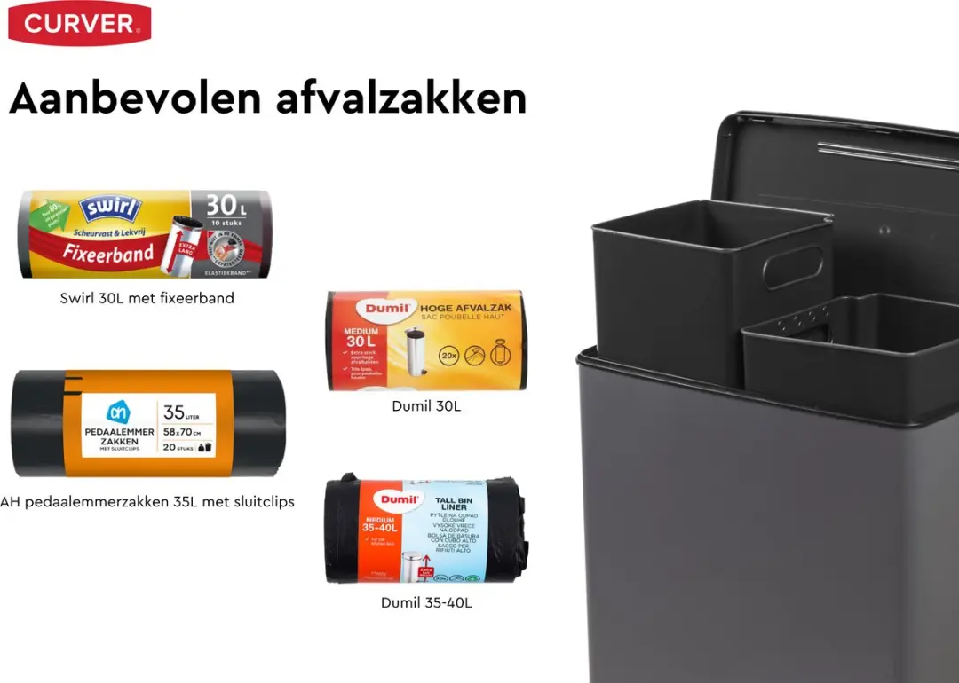 Curver Decobin Duo Prullenbak 52L - 2 Vakken Grijs