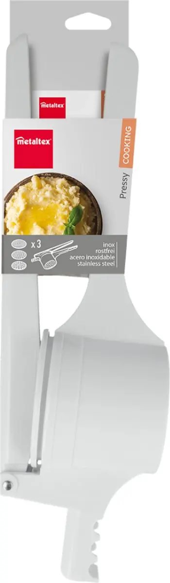 Metaltex Aardappelstamper Pureestamper 36cm - 3 Verwisselbare RVS Schijven - Wit