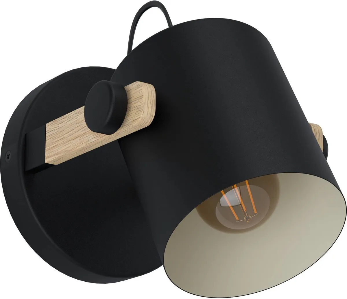 Eglo Hornwood Wandlamp E27 - Ø17cm - Hout/Zwart