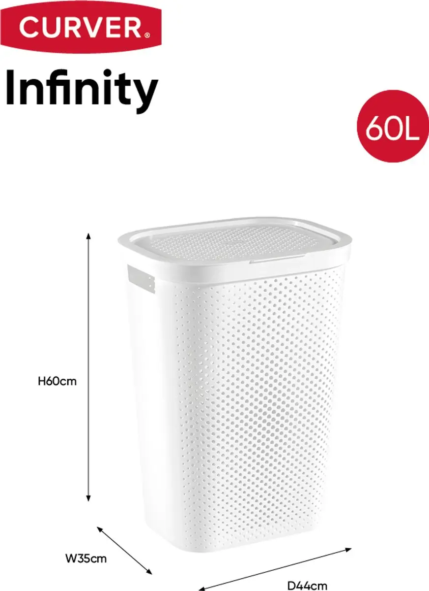 Curver Infinity Recycled Wasmand met deksel 60L - Wit