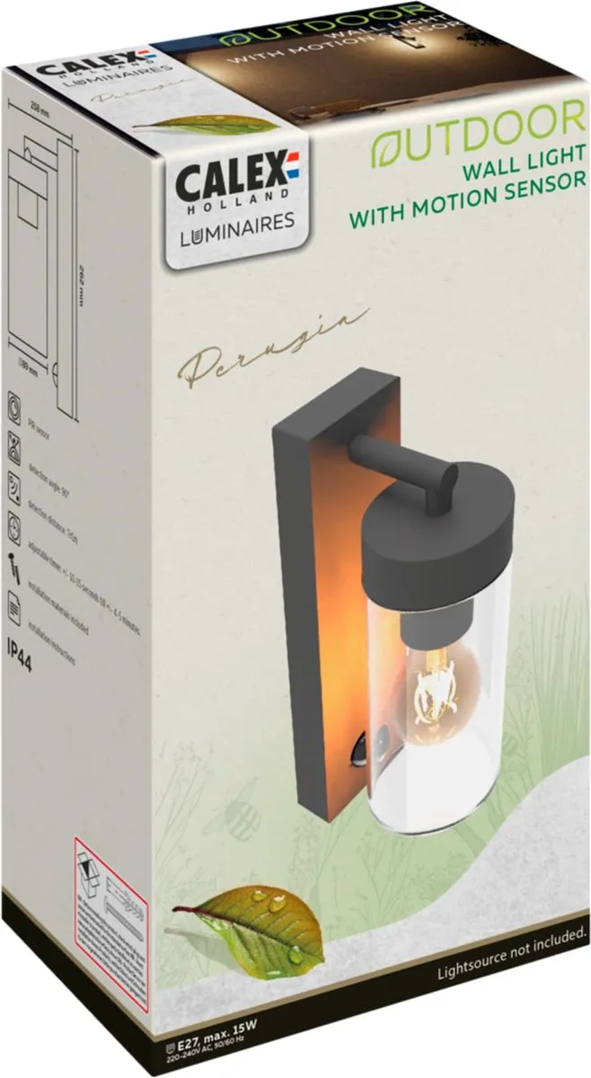 Calex Perugia Wandlamp E27 3.8W - Zwart - IP44