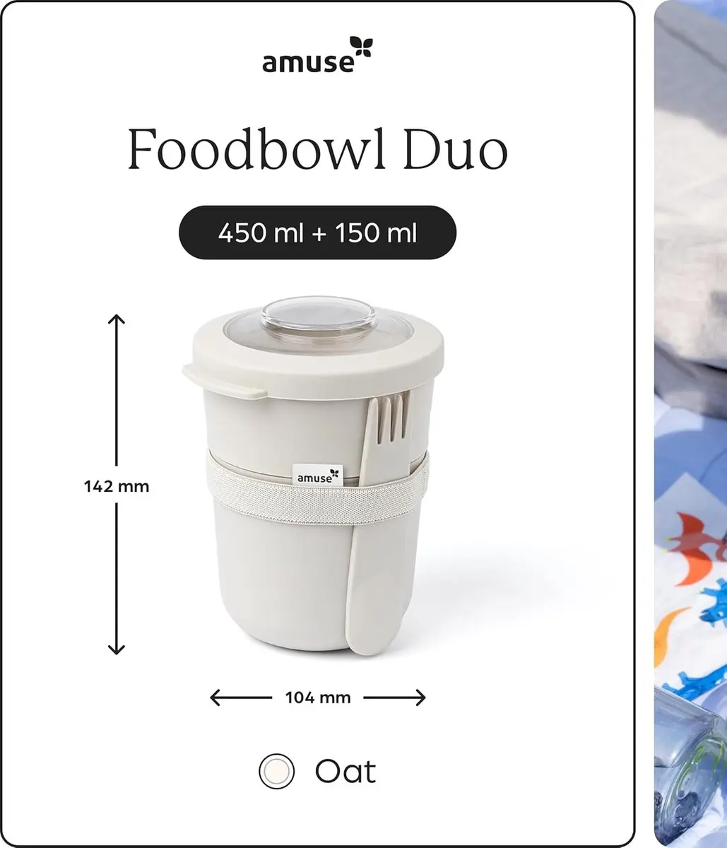 Amuse Tylla Duo Oat Lunchbox 5-delig - 150ml + 450ml - Beige