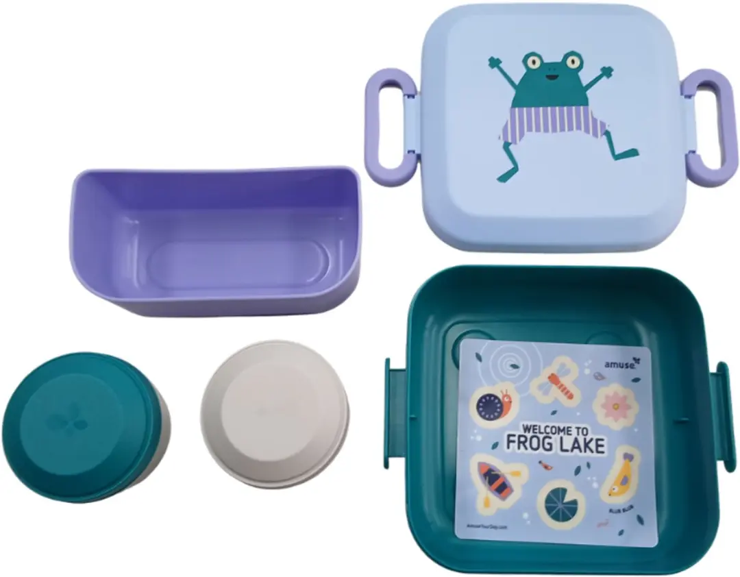 Amuse Rikko Kids Frog Bento Lunchbox - 550ml + 2x185ml - 3 Compartimenten