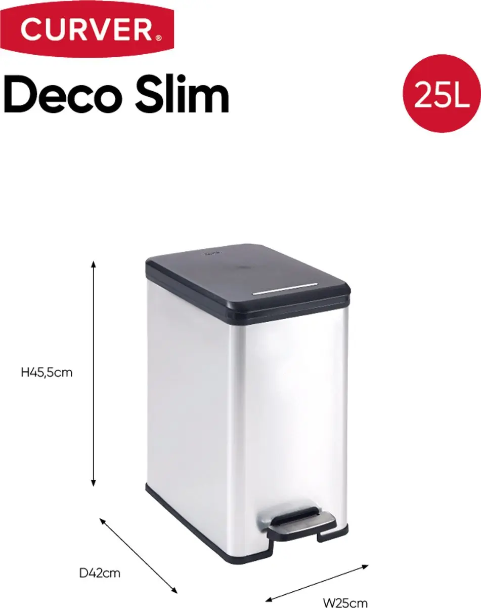 Curver Decobin Slim Prullenbak 25L - Metallic