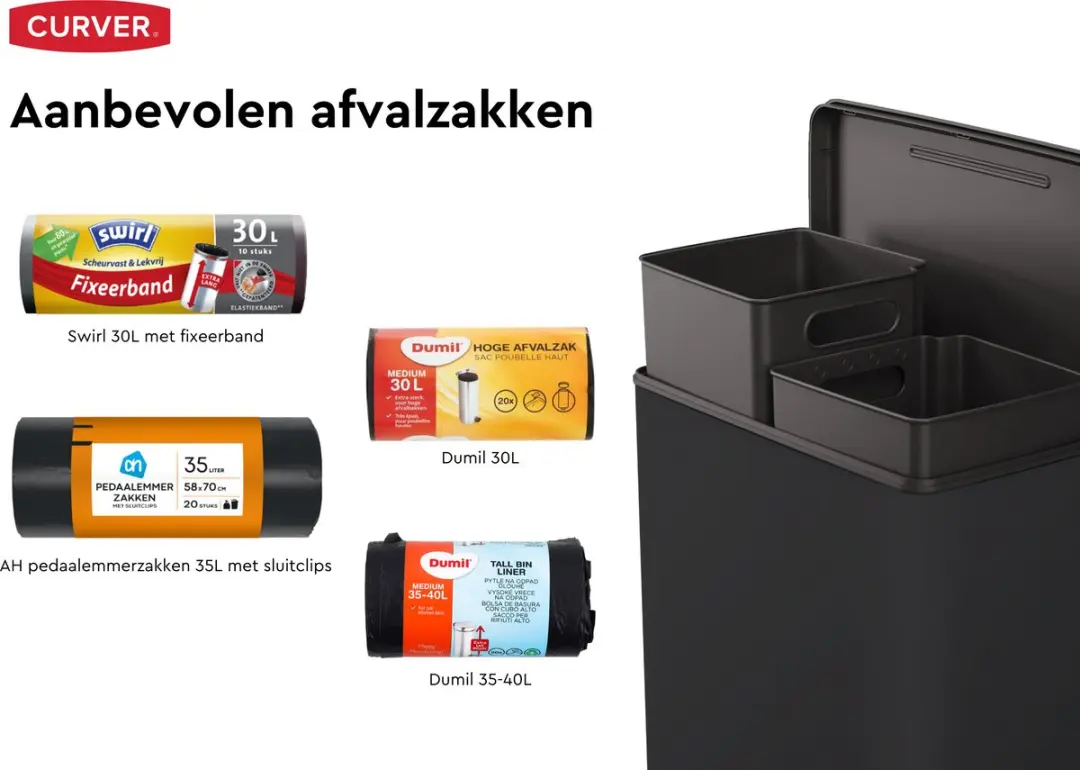Curver Decobin Duo Prullenbak 52L - 2 Vakken Zwart