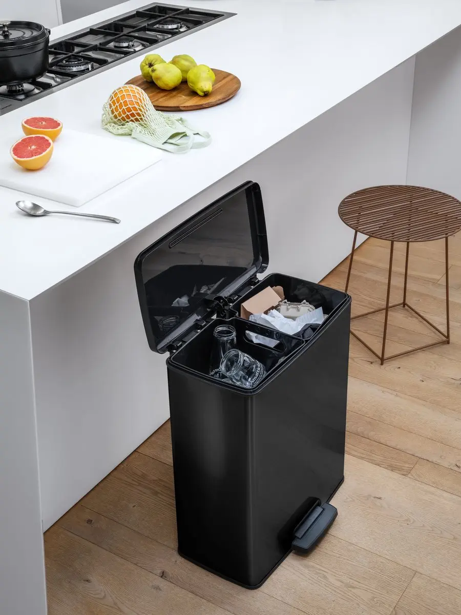 Curver Decobin Duo Prullenbak 52L - 2 Vakken Zwart
