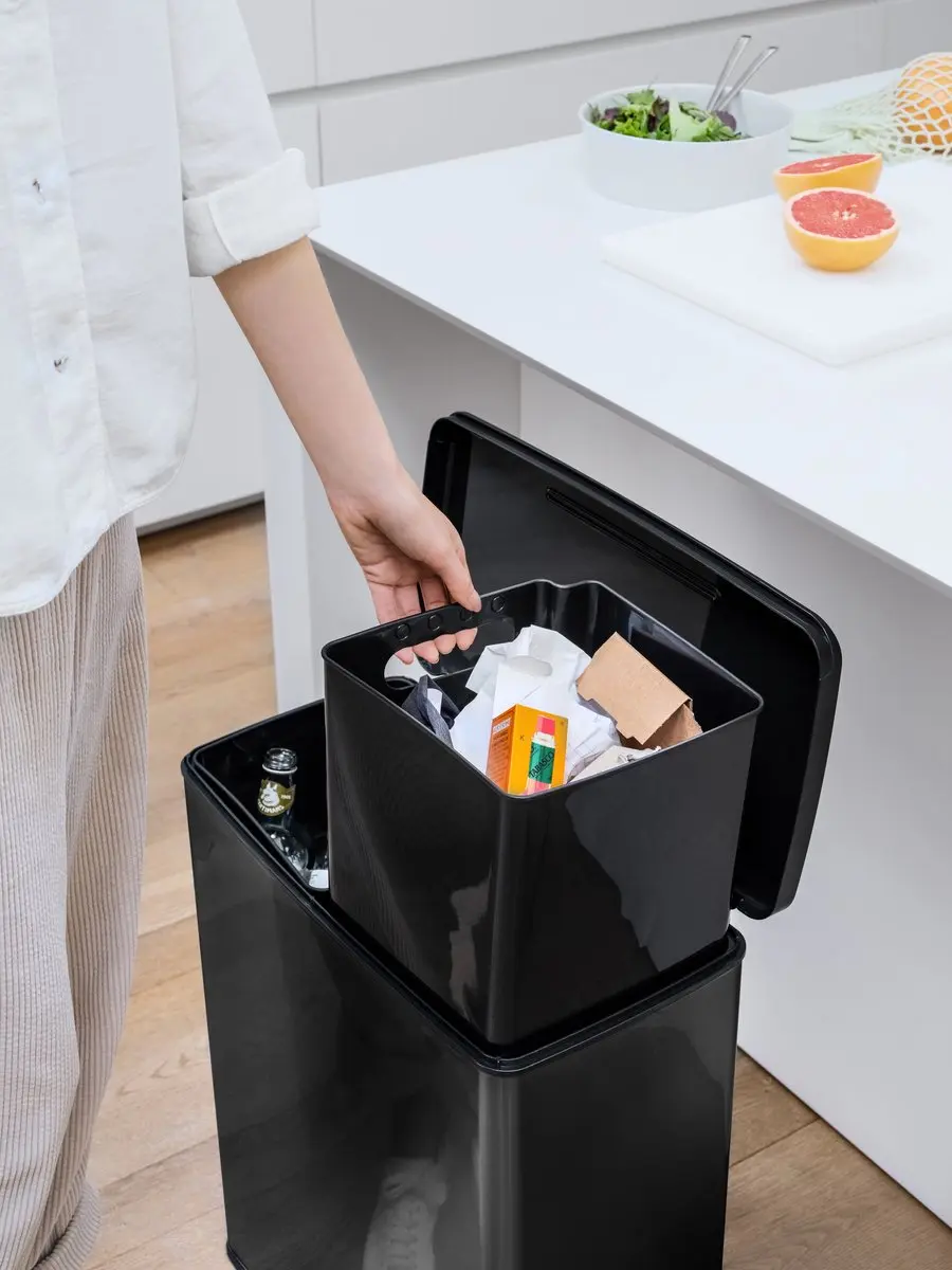 Curver Decobin Duo Prullenbak 52L - 2 Vakken Zwart - afbeelding 6 van 6