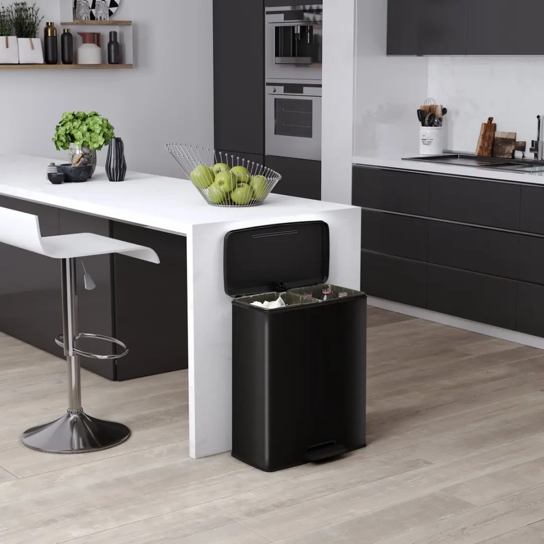Curver Decobin Duo Prullenbak 52L - 2 Vakken Zwart