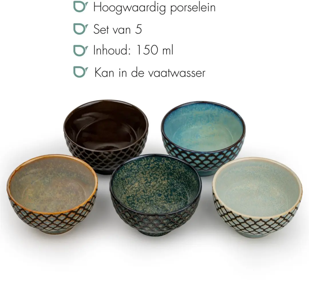 Bredemeijer Schaaltjes Sara Set 5-delig - Porselein - Blauw/ Groen/ Wit