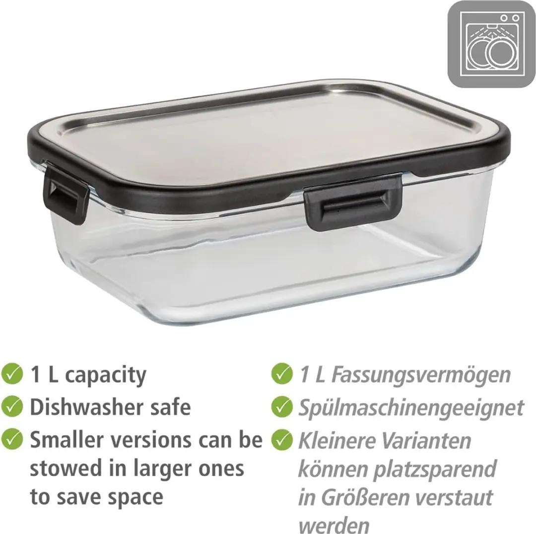 Wenko Steel 1L Glazen Bewaarbak - Luchtdicht & Stapelaar - afbeelding 6 van 6
