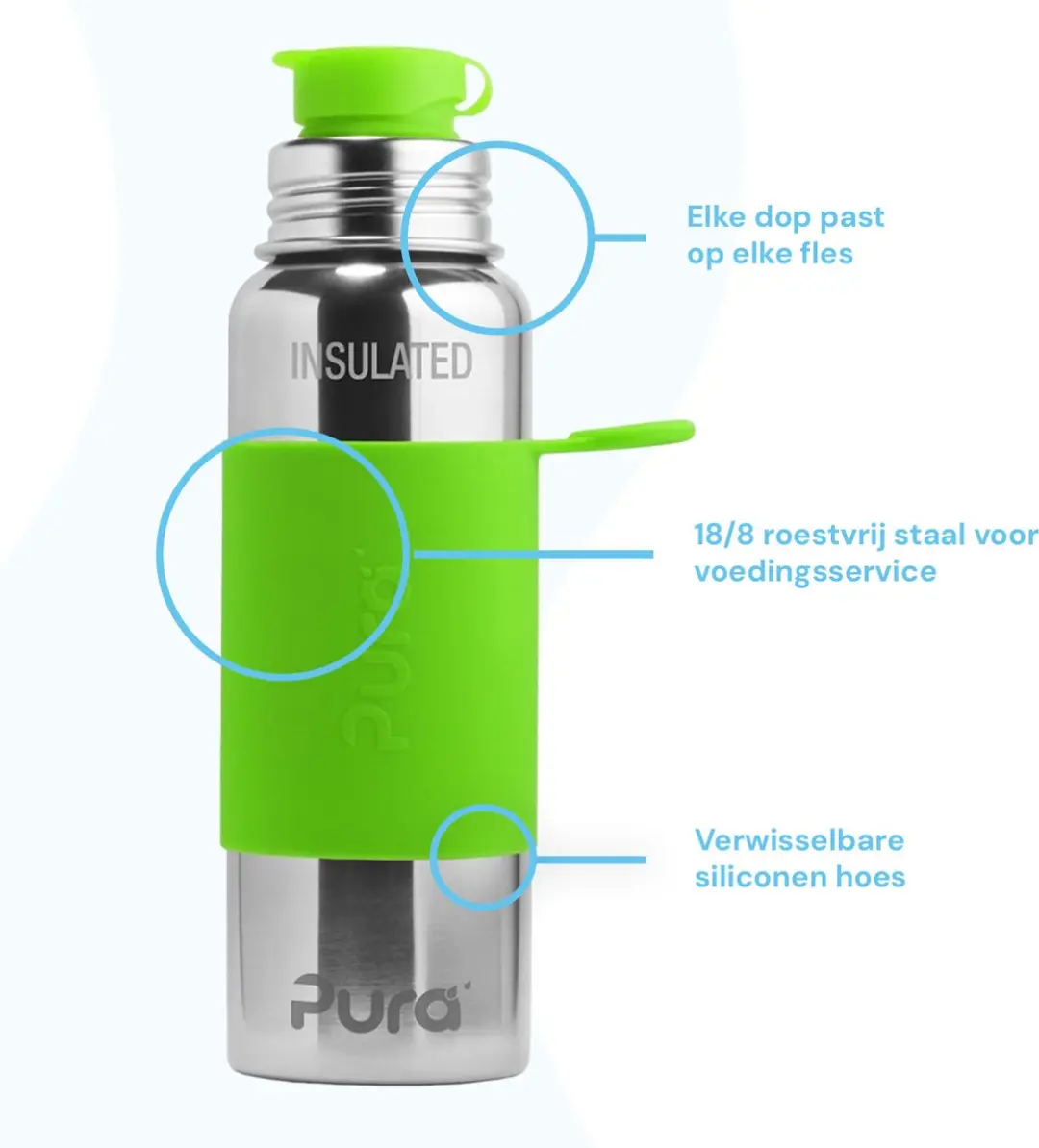 Pura Thermos Sportfles 650ml - Groen
