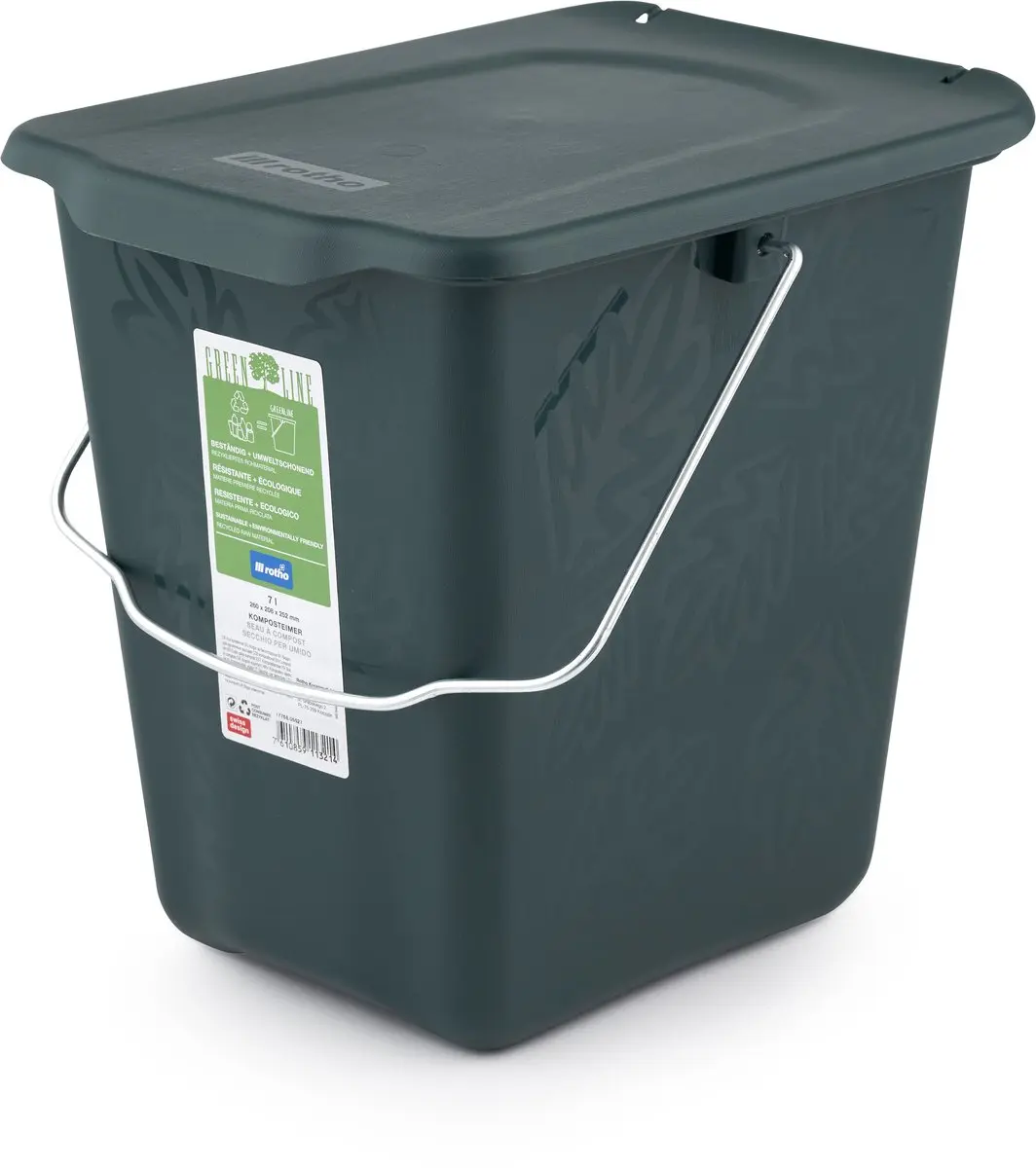 Rotho Greenline Compostemmer 7L - Zwart met patroon
