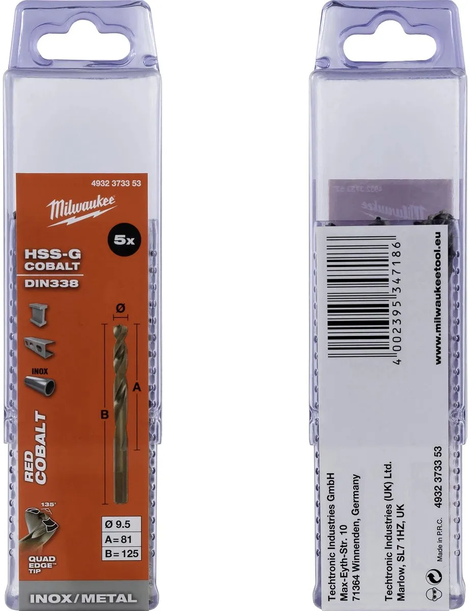 Milwaukee Metaalboren HSS-G Cobalt DIN 338 - 10 Stuks 4932373353