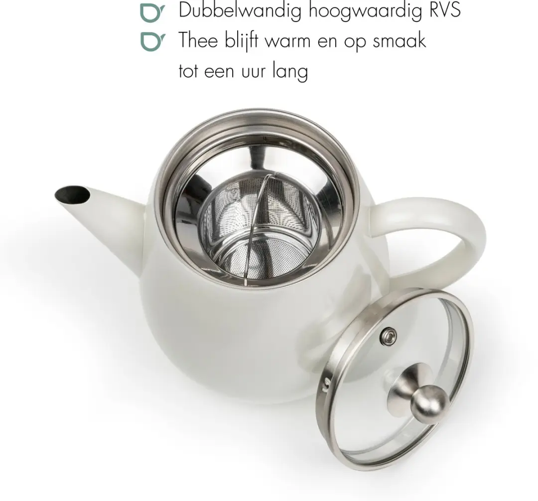 Bredemeijer Theepot Eva Dubbelwandig 1,1L - Wit - 3 Delen