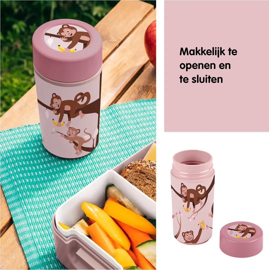 Sunware Sigma Home Broodtrommel + Beker - Aap - Roze 1,33L - afbeelding 6 van 6