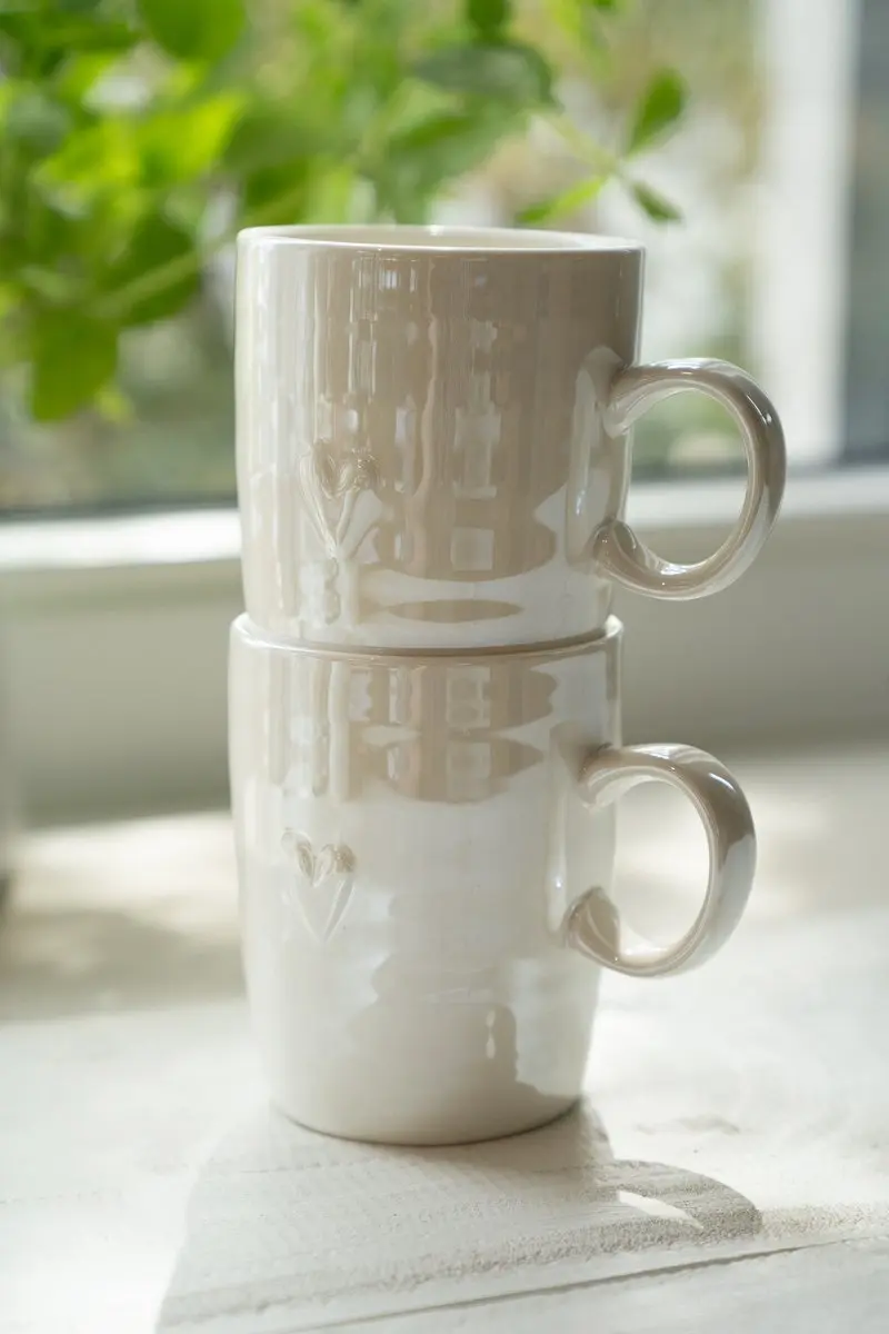 Zusss Cadeauset Theemokken Hartje Parelmoer Wit - 2 Stuks