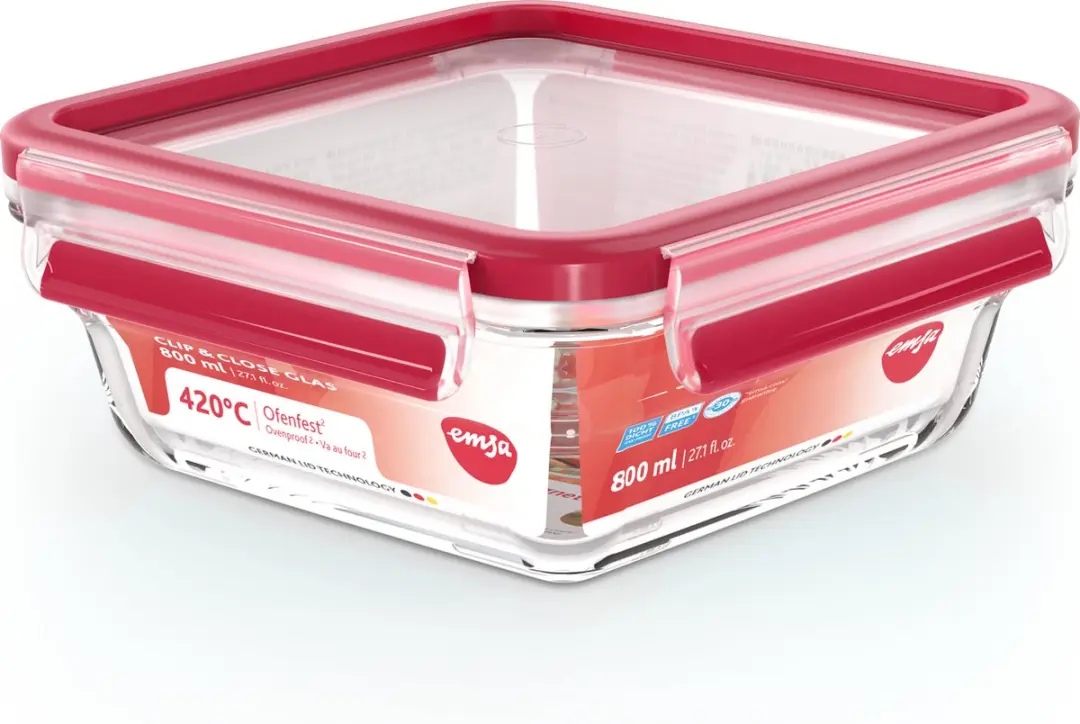 Emsa Clip & Close N1041400 Glas Vershoudbak 800ml - Rood