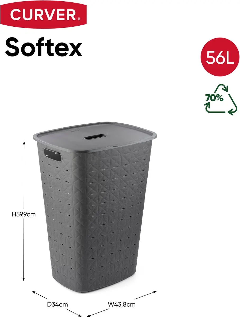 Curver Softex Wasbox 56L - 2 vakken - Antraciet