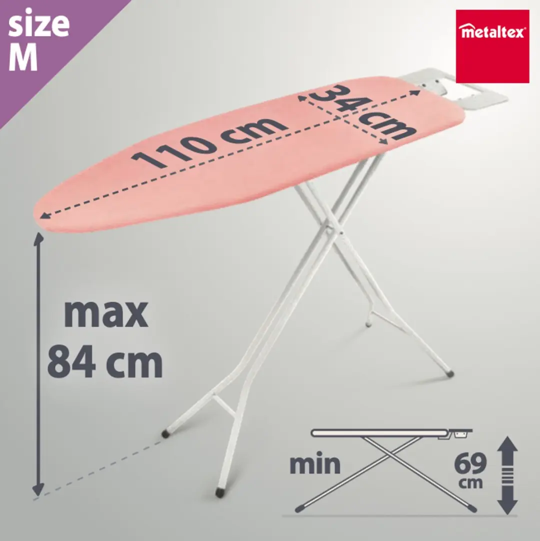 Metaltex Kuma Strijkplank 418033 - 110x34cm - Roze/Grijs