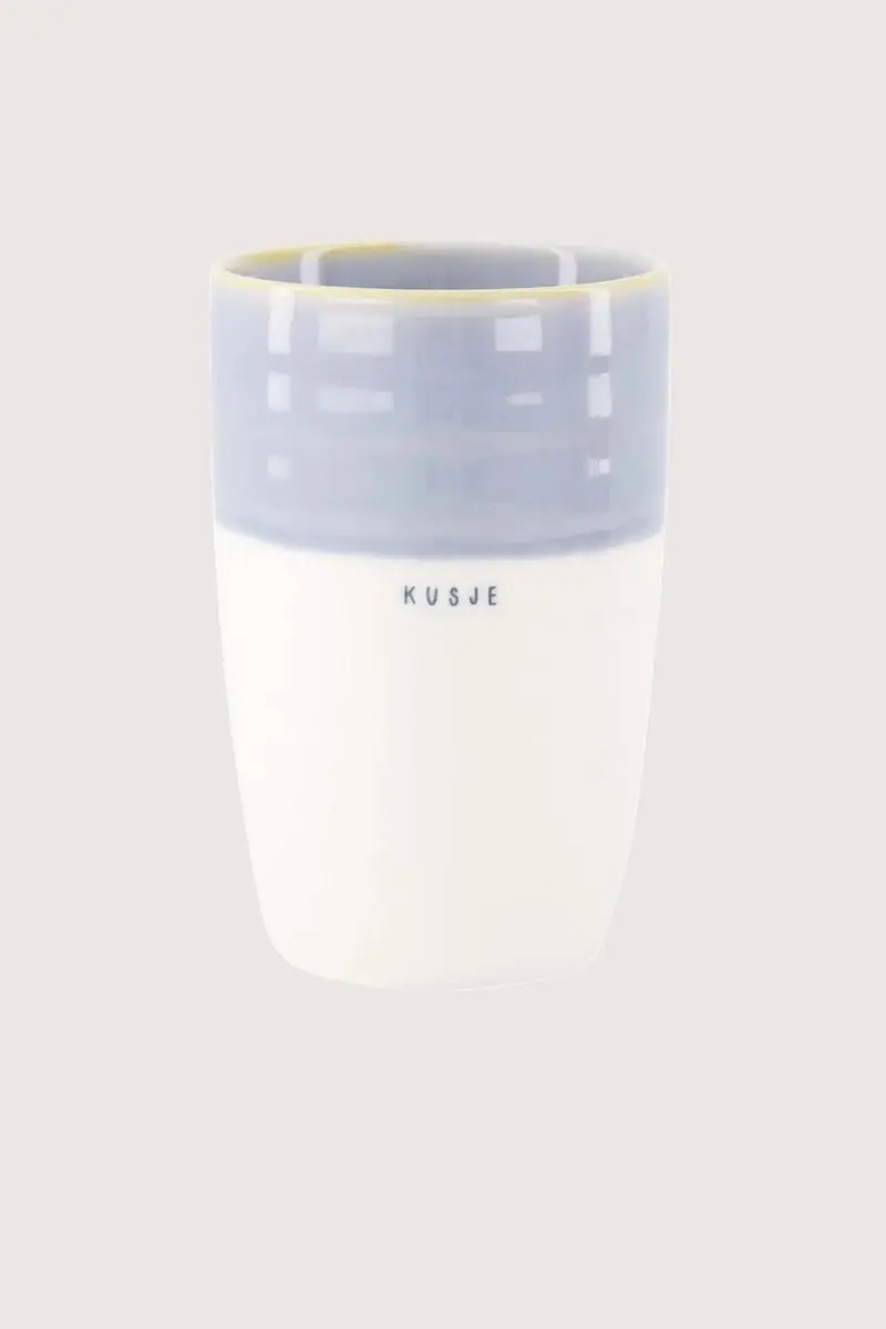 Zusss Mok L Kusje Keramiek - 470ml - Wit/Lichtblauw