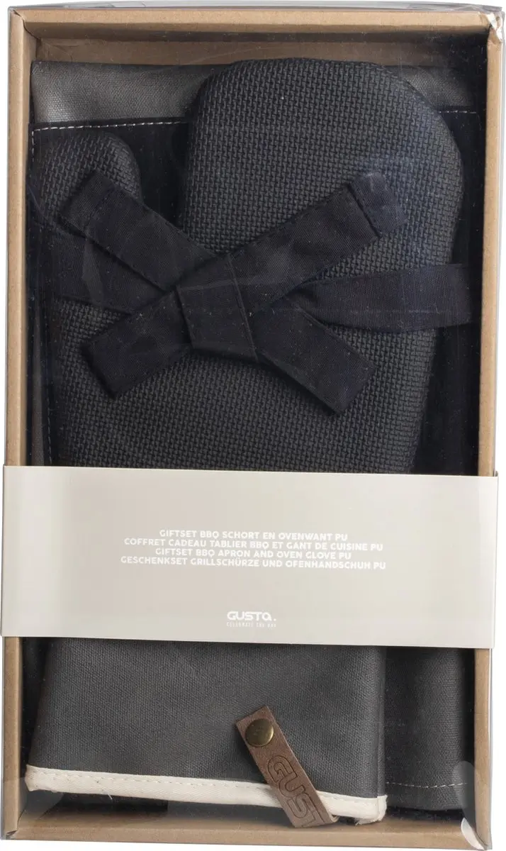 Gusta Barbecue Schort & Ovenwant Giftset - Grijs/Zwart