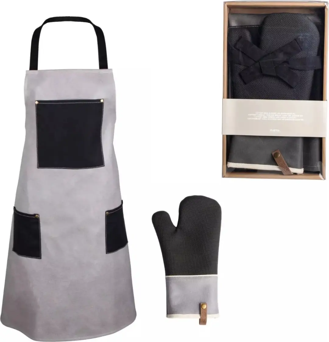 Gusta Barbecue Schort & Ovenwant Giftset - Grijs/Zwart
