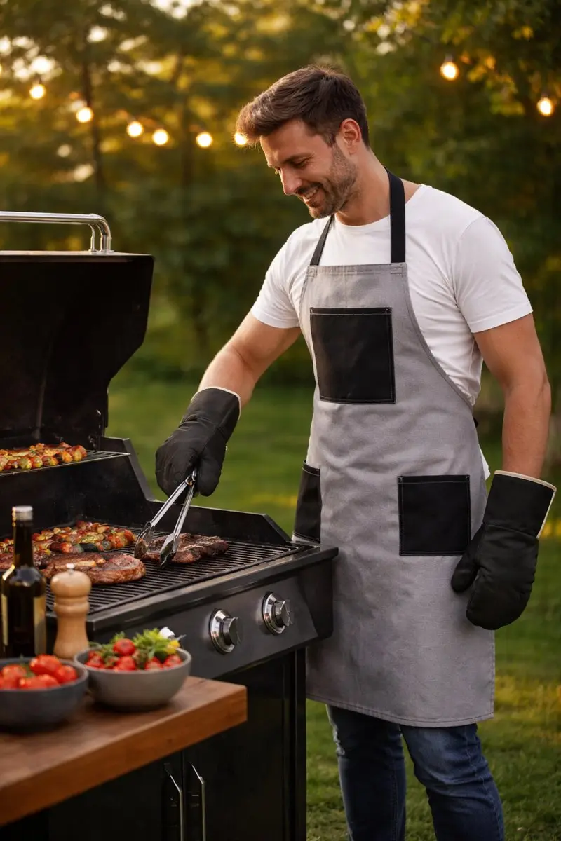 Gusta Barbecue Schort & Ovenwant Giftset - Grijs/Zwart