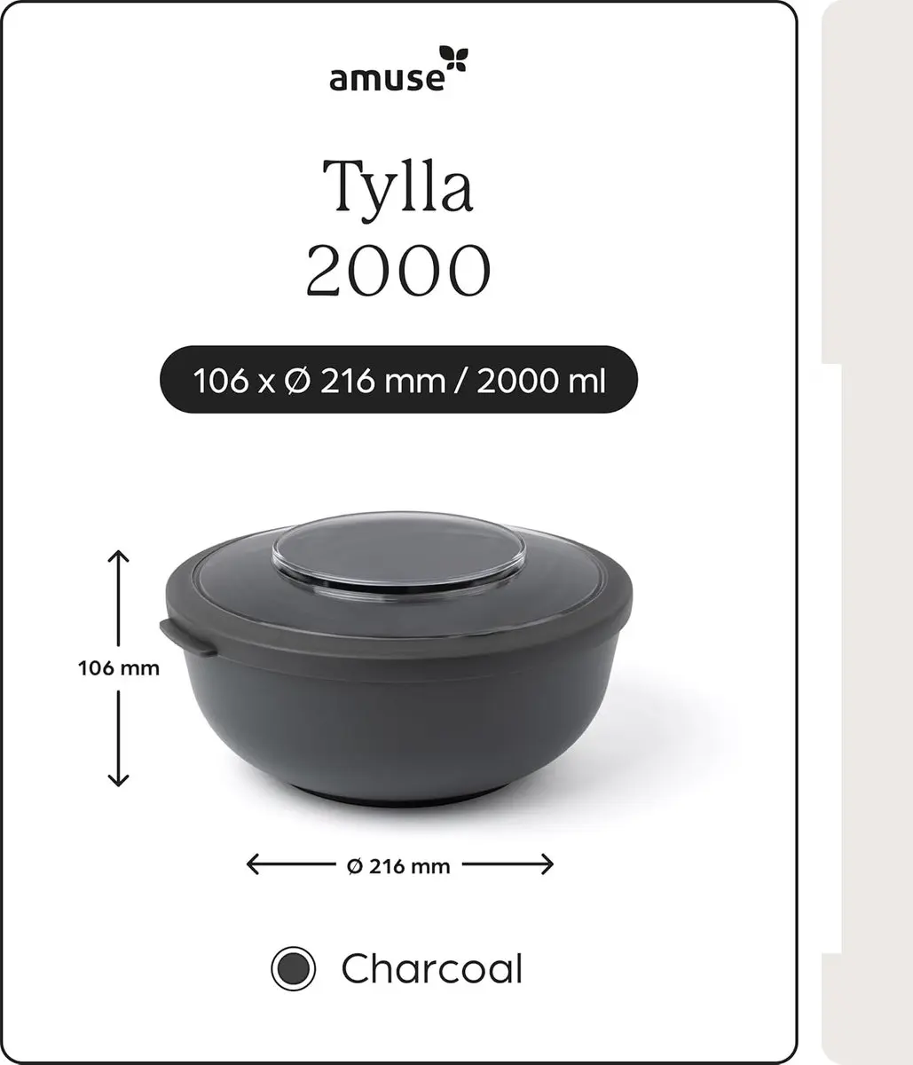 Amuse Tylla Charcoal Lunchbox 2000ml - Zwart