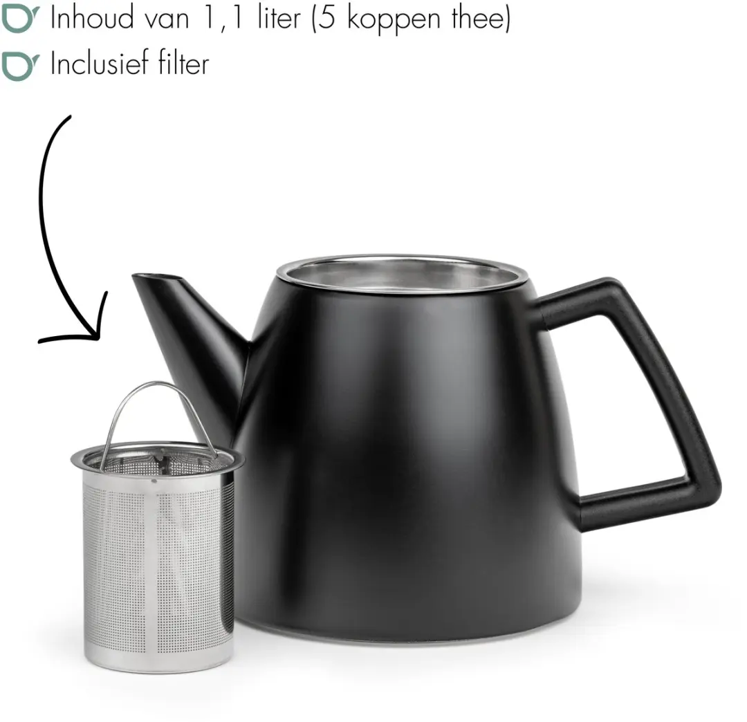Bredemeijer Theepot Odense 1,1L - Mat zwart - 5 Kopjes