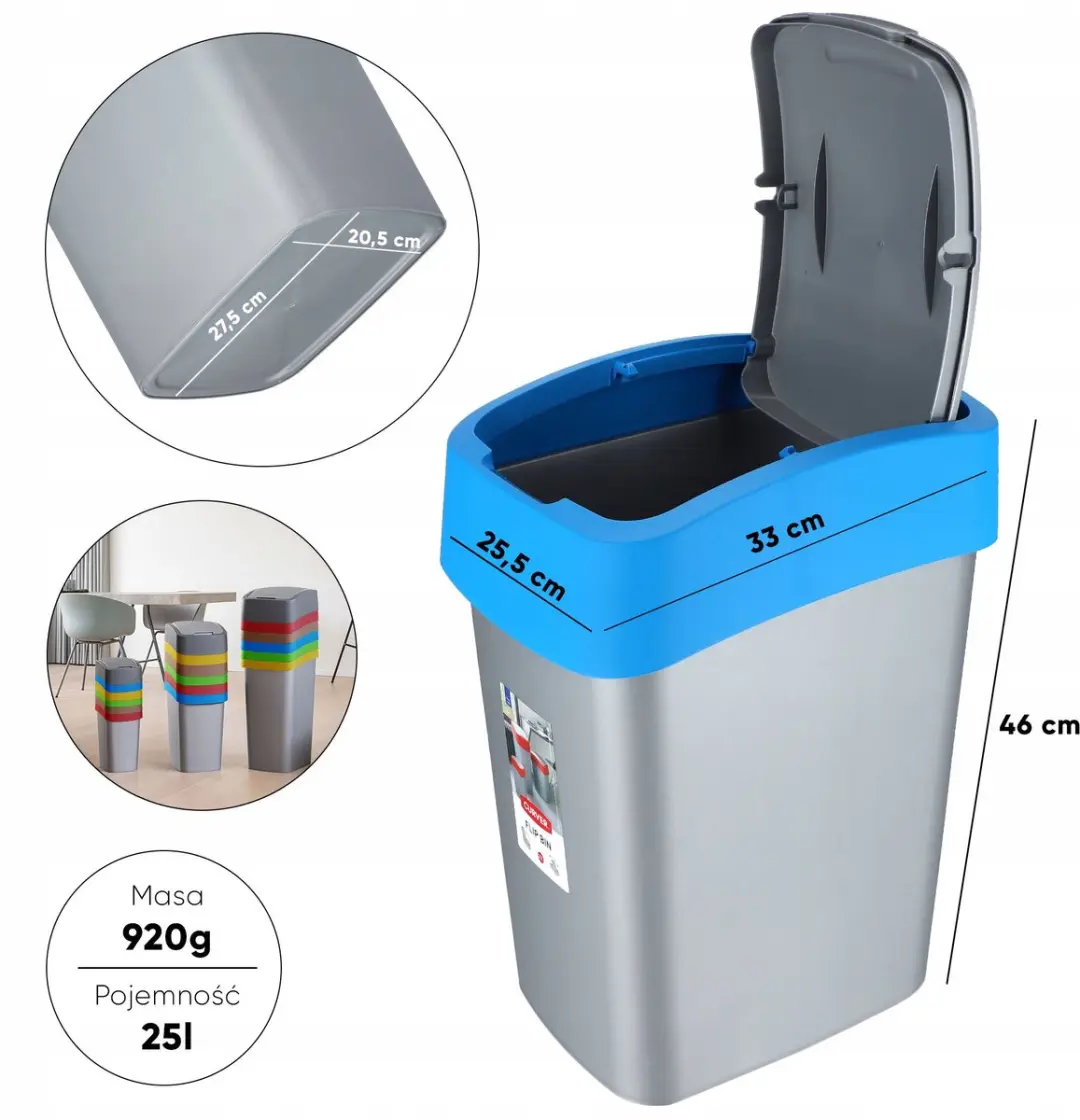 Curver Prullenbak Flip Bin 25L - Grijs met blauw frame