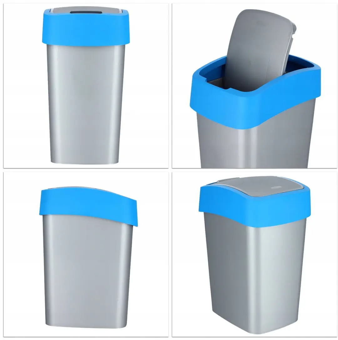 Curver Prullenbak Flip Bin 25L - Grijs met blauw frame - afbeelding 6 van 6