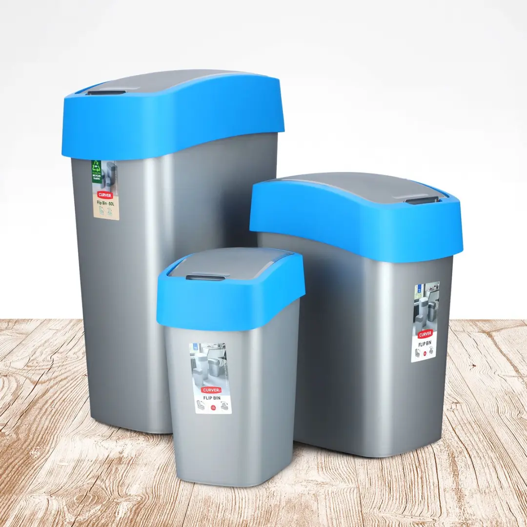 Curver Prullenbak Flip Bin 25L - Grijs met blauw frame