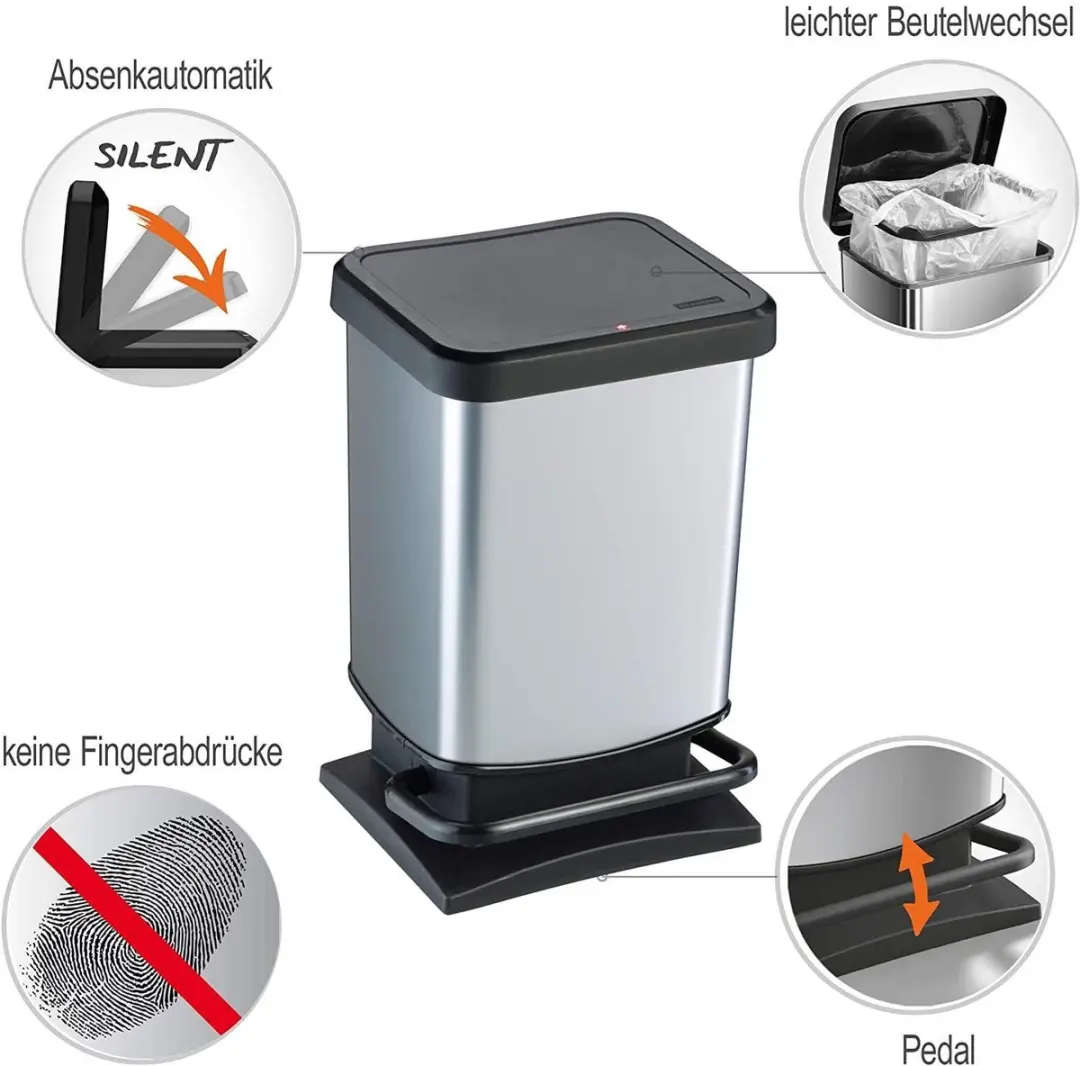 Rotho Paso Pedaalemmer 20L - Zilver Metallic